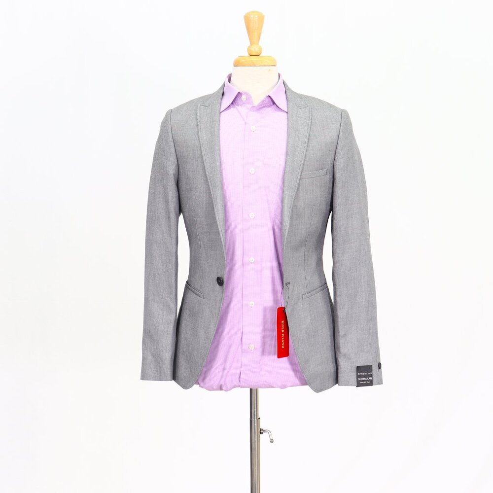 River Island 36R Gray Blazer Sport Coat Jacket 1-Button Solid T493